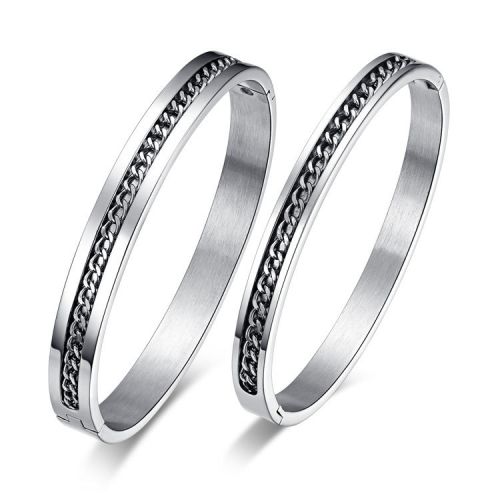 Silver Titanium Steel Cuban Bangle