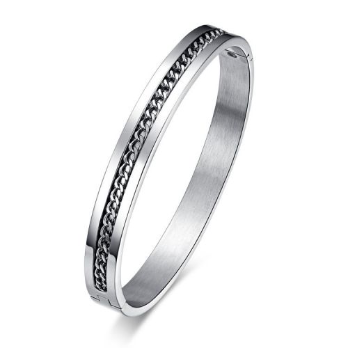 Silver Titanium Steel Cuban Bangle