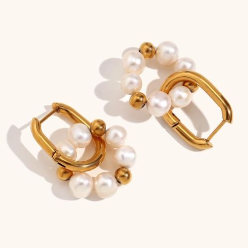 White Pearl and Gold S.Steel Pearls Earrings