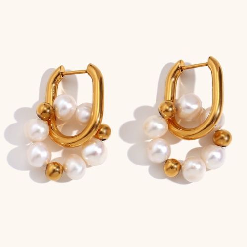 White Pearl and Gold S.Steel Pearls Earrings