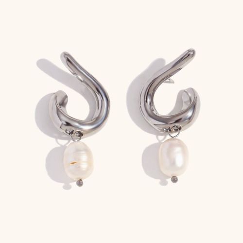 White Pearl and S.Steel Pearls Earrings