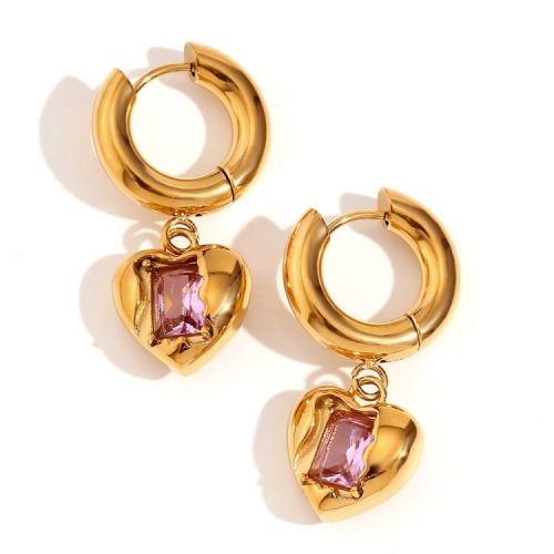 Zircon and Gold S.Steel Long Earrings