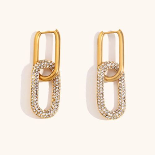 White Zircon and Gold S.Steel long Earrings