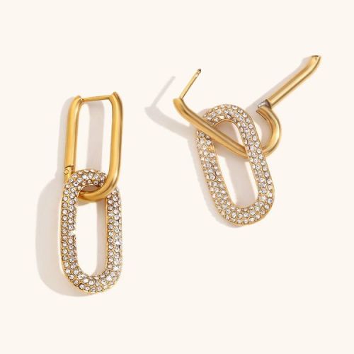 White Zircon and Gold S.Steel long Earrings