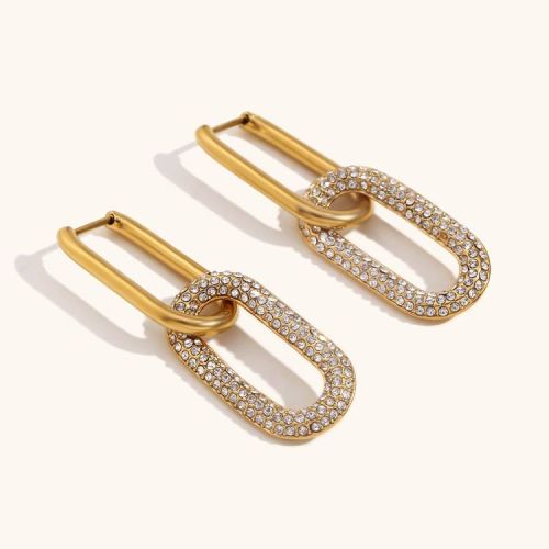 White Zircon and Gold S.Steel long Earrings