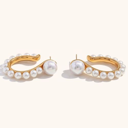 Gold S.Steel Pearls Earrings