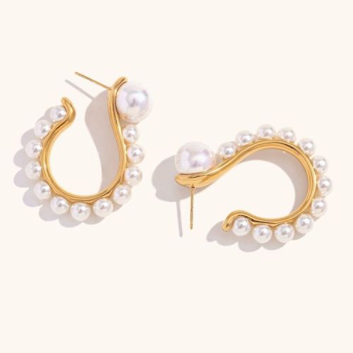 Gold S.Steel Pearls Earrings