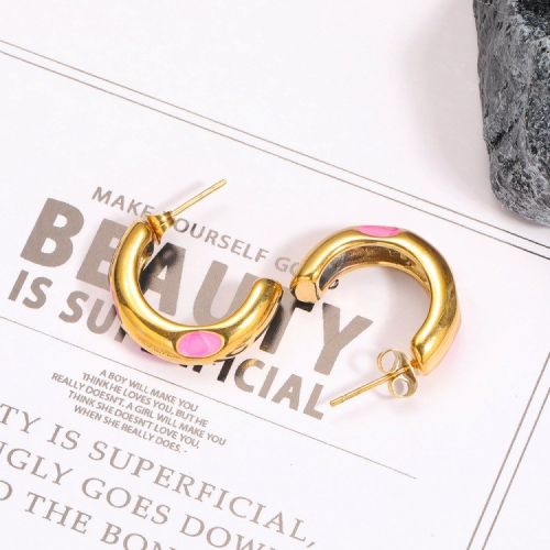 Enamel and Gold Titanium Steel Hoop Earrings