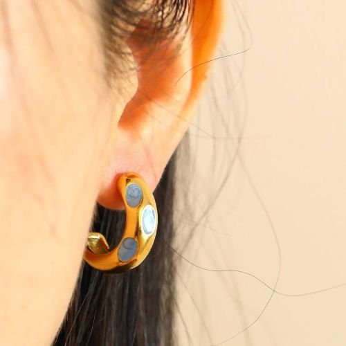 Enamel and Gold Titanium Steel Hoop Earrings