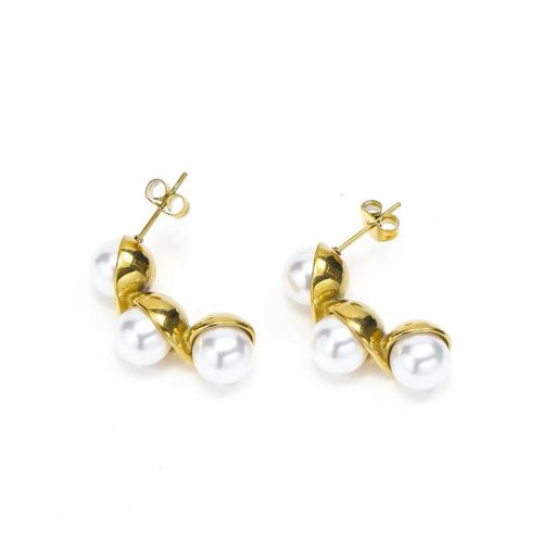 Gold Titanium Steel Pearls Earrings