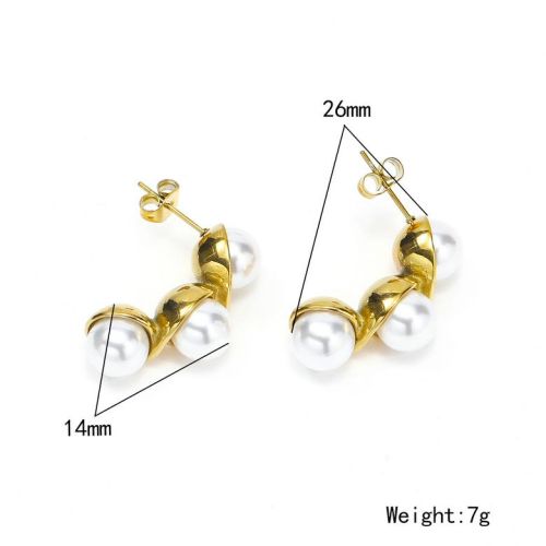 Gold Titanium Steel Pearls Earrings