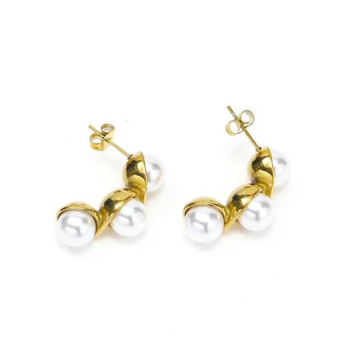 Gold Titanium Steel Pearls Earrings