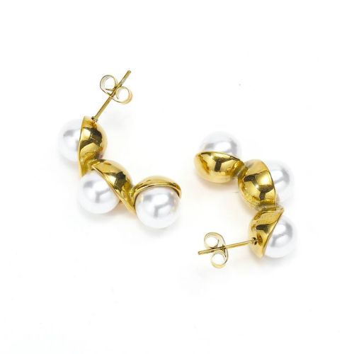 Gold Titanium Steel Pearls Earrings