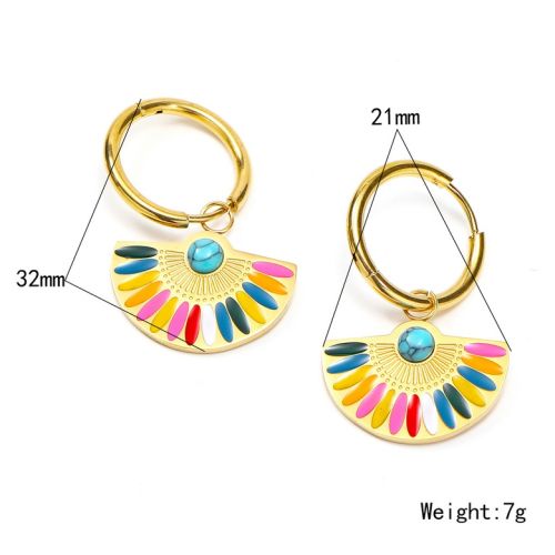 Colorfull Enamel and Gold Titanium Steel Hoop Earrings