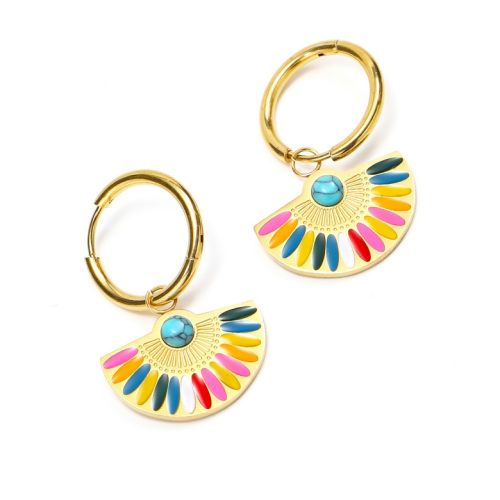 Colorfull Enamel and Gold Titanium Steel Hoop Earrings