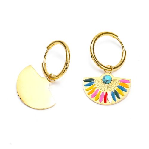 Colorfull Enamel and Gold Titanium Steel Hoop Earrings