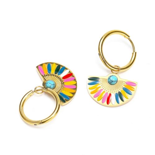 Colorfull Enamel and Gold Titanium Steel Hoop Earrings