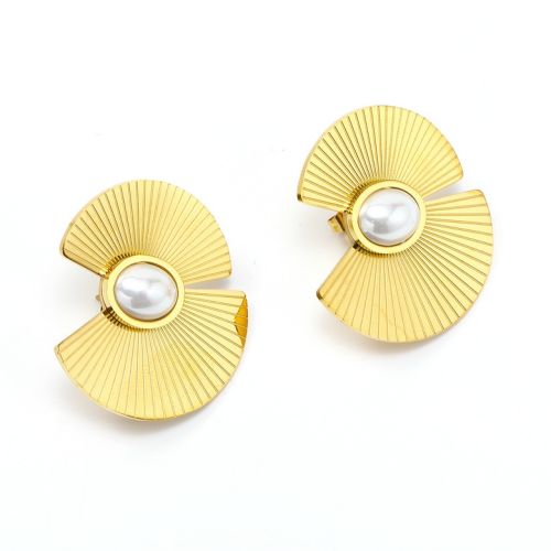 Gold Titanium Steel Pearls Earrings