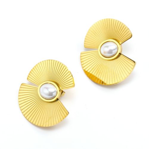 Gold Titanium Steel Pearls Earrings