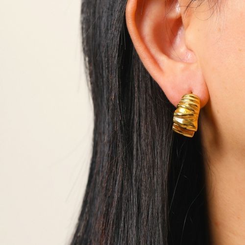 Gold Titanium Steel Texture Earrings