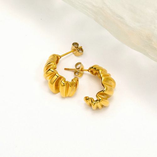 Gold Titanium Steel Texture Earrings