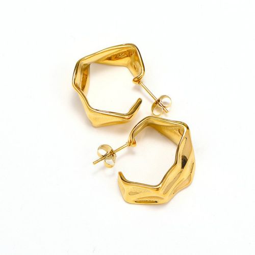 Gold Titanium Steel Texture Earrings