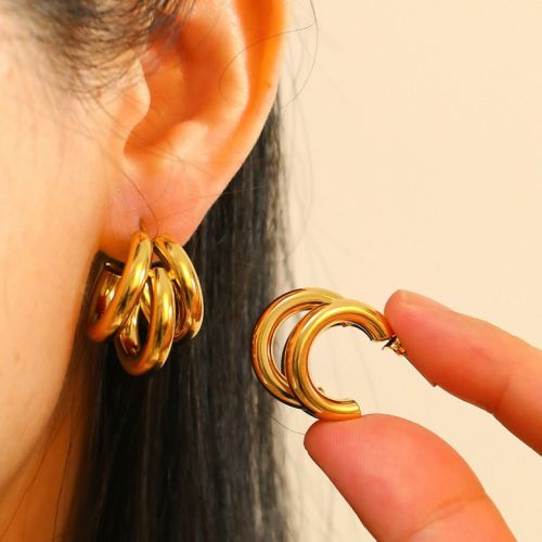 Gold Titanium Steel Smooth Earrings