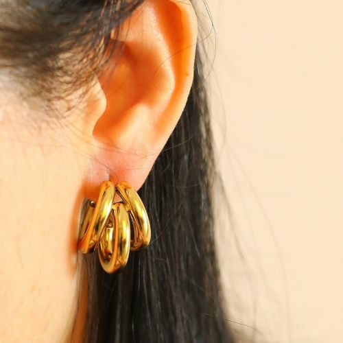 Gold Titanium Steel Smooth Earrings