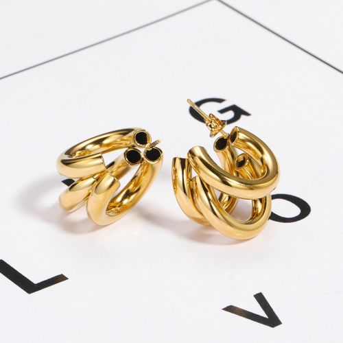 Gold Titanium Steel Smooth Earrings