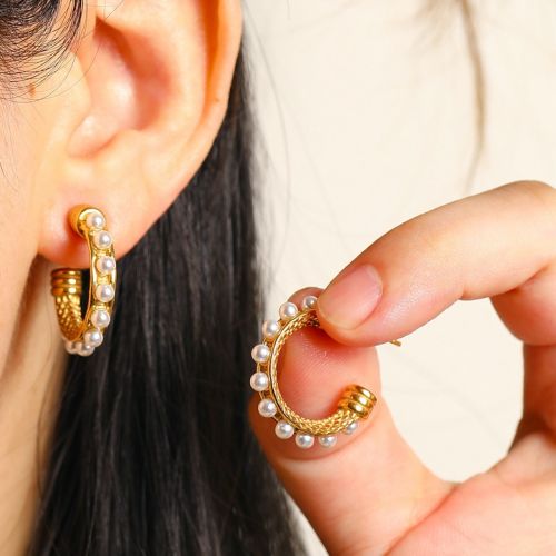 Gold Titanium Steel Pearls Earrings