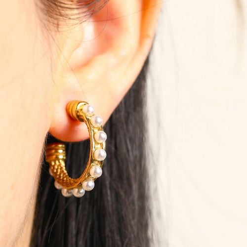 Gold Titanium Steel Pearls Earrings