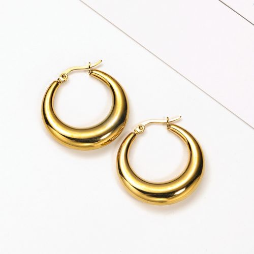 Gold Titanium Steel Hoop Earrings