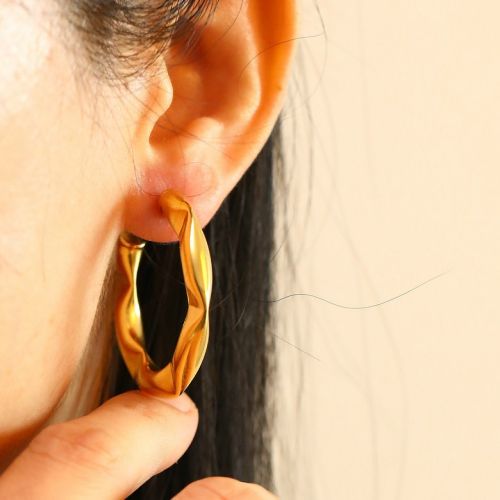 Gold Titanium Steel Hoop Earrings