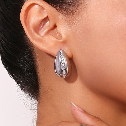 White Zircon and 316L Steel Zircon Earrings