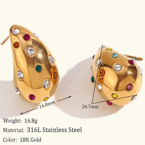 Gold 316L Steel Zircon Earrings