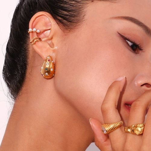 Gold 316L Steel Zircon Earrings