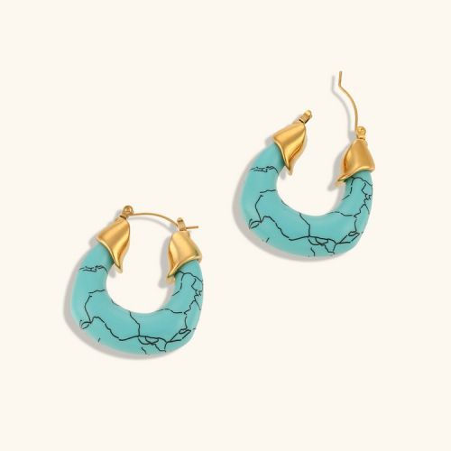 Gold 316L Steel and Turquoise Acrylic Hoop Earrings