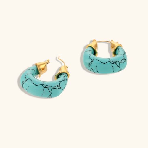 Gold 316L Steel and Turquoise Acrylic Hoop Earrings