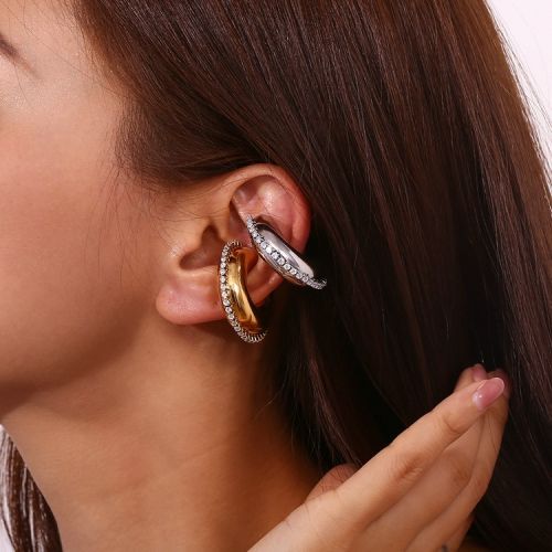 White Zircon and 316L Steel Ear cuff Earrings