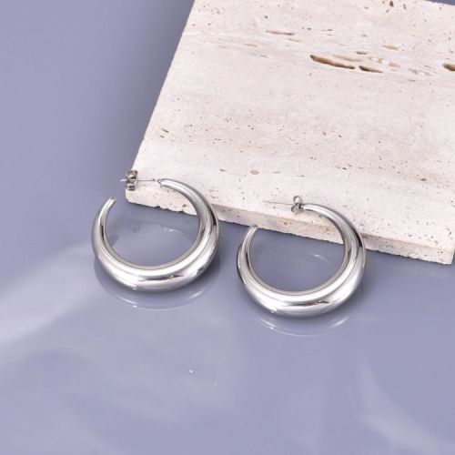 Silver Titanium Steel Hoop Earrings