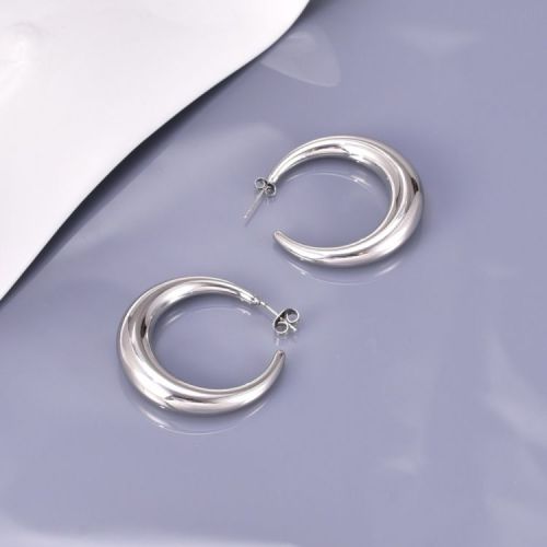 Silver Titanium Steel Hoop Earrings