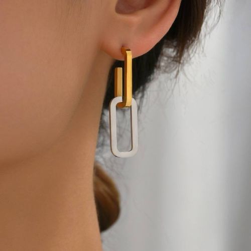 Gold and Silver Titanium Steel Long Earrings