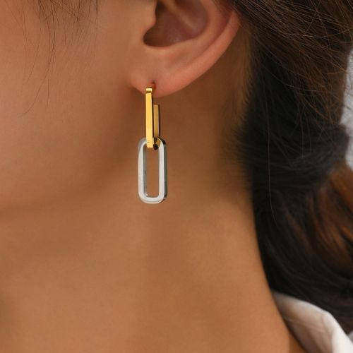 Gold and Silver Titanium Steel Long Earrings