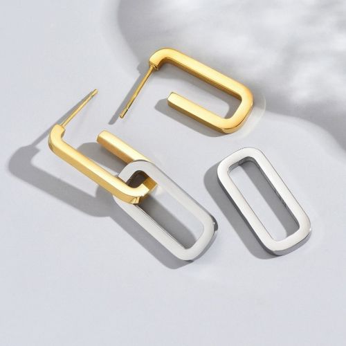 Gold and Silver Titanium Steel Long Earrings