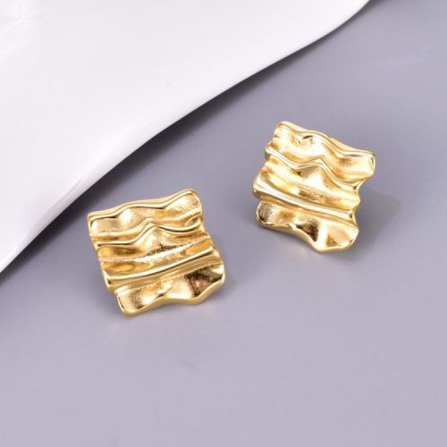 Gold Titanium Steel Texture Earrings