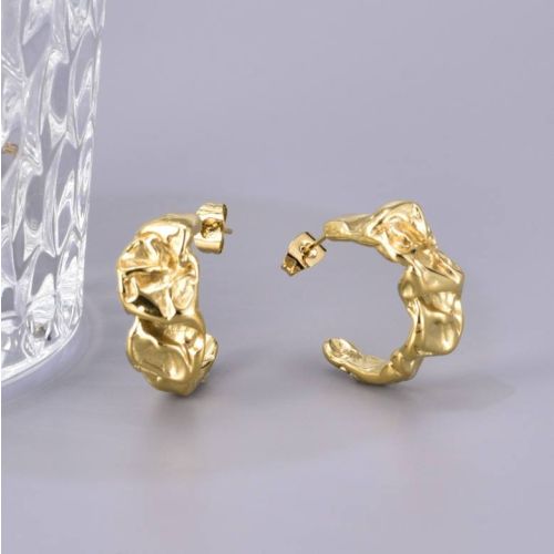 Gold Titanium Steel Texture Earrings