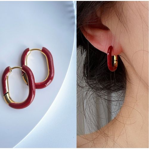 Enamel and Gold Titanium Steel Hoop Earrings