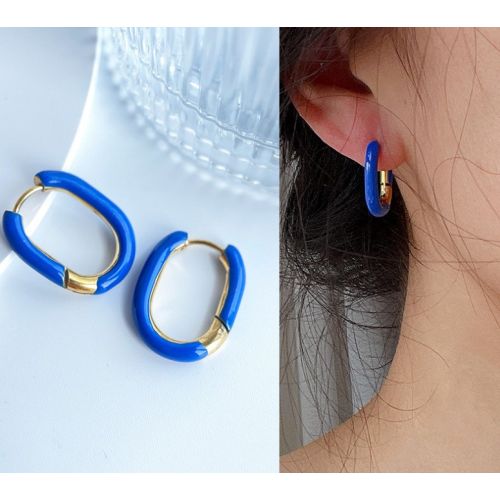 Enamel and Gold Titanium Steel Hoop Earrings