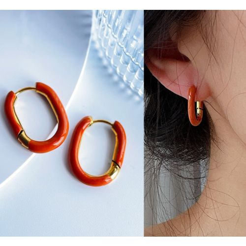 Enamel and Gold Titanium Steel Hoop Earrings