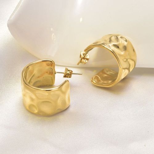 Gold Titanium Steel Texture Earrings